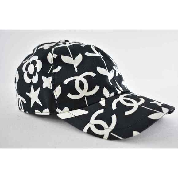 Chanel 22P Black White Graffiti CC Silver Logo Baseball Cap Curved Peak Hat - Picture 3 of 11